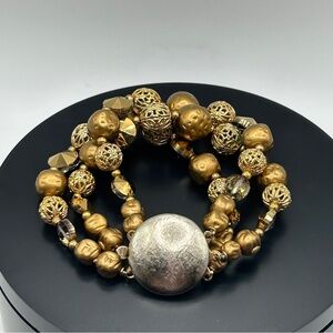 Versatile Gold and Bronze Multi Stranded Beaded Bracelet